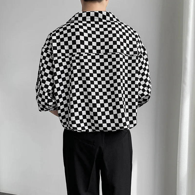 2022 Classic Plaid Shirts for Men 2022 Summer Short Sleeve Loose Casual Shirt Social Party Male Clothing Hip Hop Oversized Tops