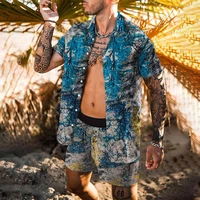 graffiti print short sleeve shirt set mens summer sets hawaii shirts shorts cardigan casual beach 2 piece suit fashion clothing
