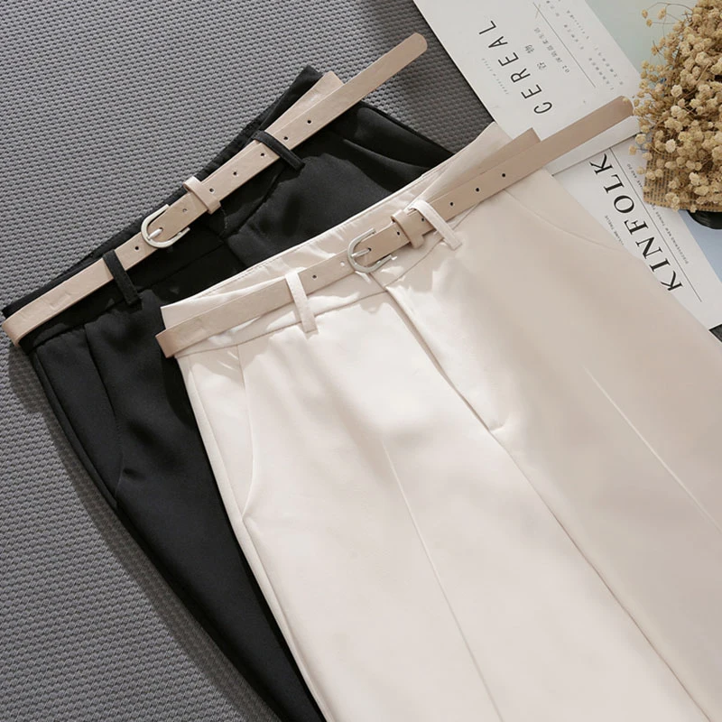 

Брюки женские Костюмные большого размера, весна-лето 2022, новая Корейская версия, черные тонкие повседневные брюки с высокой талией и укороч...