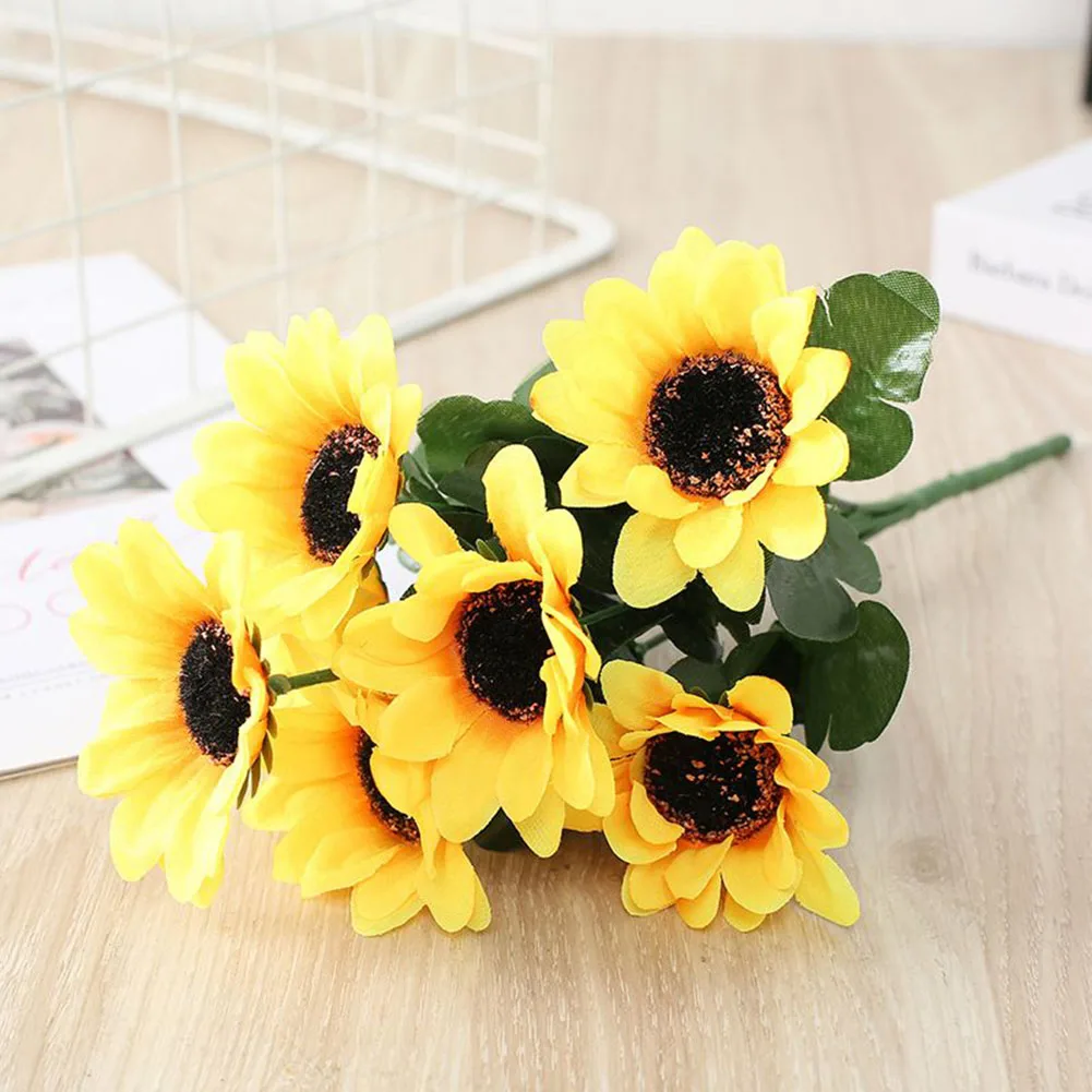 

7 Heads Silk Artificial Sunflowers Fake Flower Bouquet For Wedding Home Decoration Diy Party Christmas Garden Decor