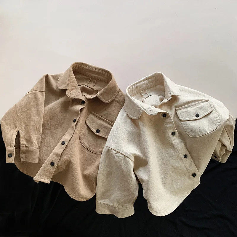 

2022 New Children Long Sleeve Shirts Jacket Baby Pocket Coat Fashion Girls Cardigan Vintage Kids Jacket Boys Coat Autumn Clothes