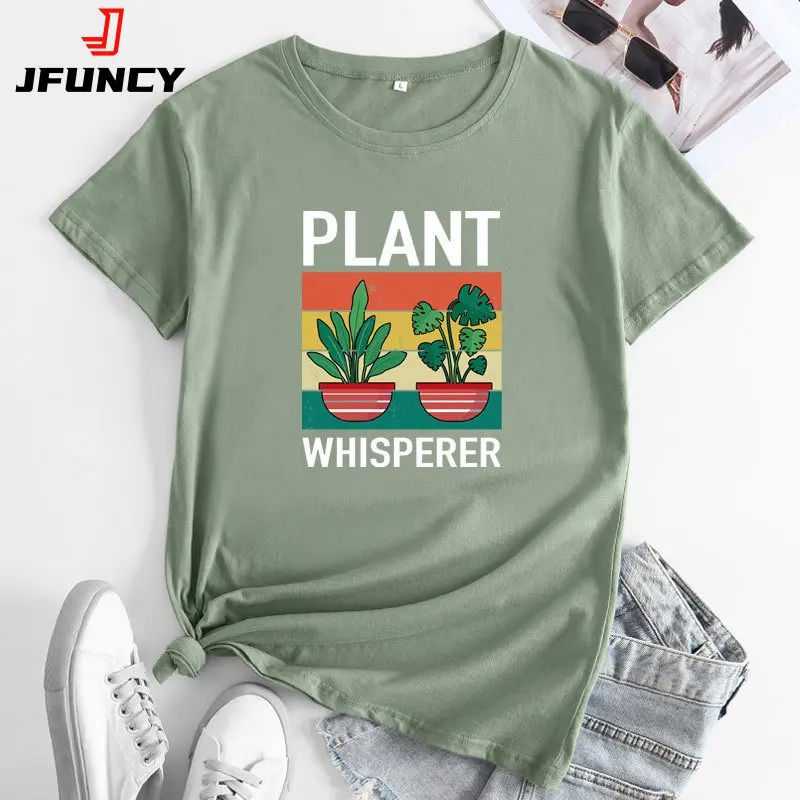 

JFUNCY Women's Oversized T-shirt Plant Graphic Short Sleeve T Shirts 2023 Summer Woman Tops Cotton Tee Clothes Women Tshirt