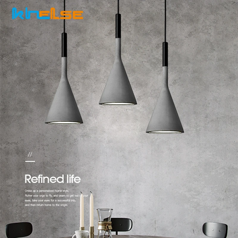 

Nordic Cement LED Pendant Lamp E27 Industrial Style Villa Living Dining Room Concrete Hanging Lights Kitchen Island Decor Light
