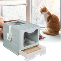 large size fully enclosed anti splash deodorant cat toilet for cats two way with shovel high capacity fold able cat litter tray