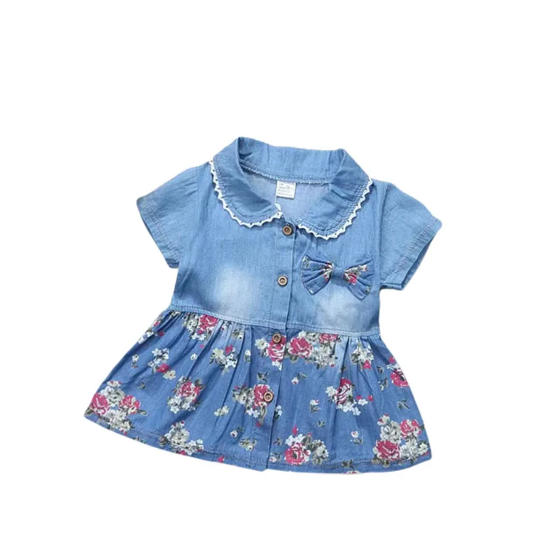 

0-3y Flower Girl Dresses for Weddings Children Girls Blue Denim Dresses Short Sleeve Birthday Party Sparky Dress Toddler FY04271