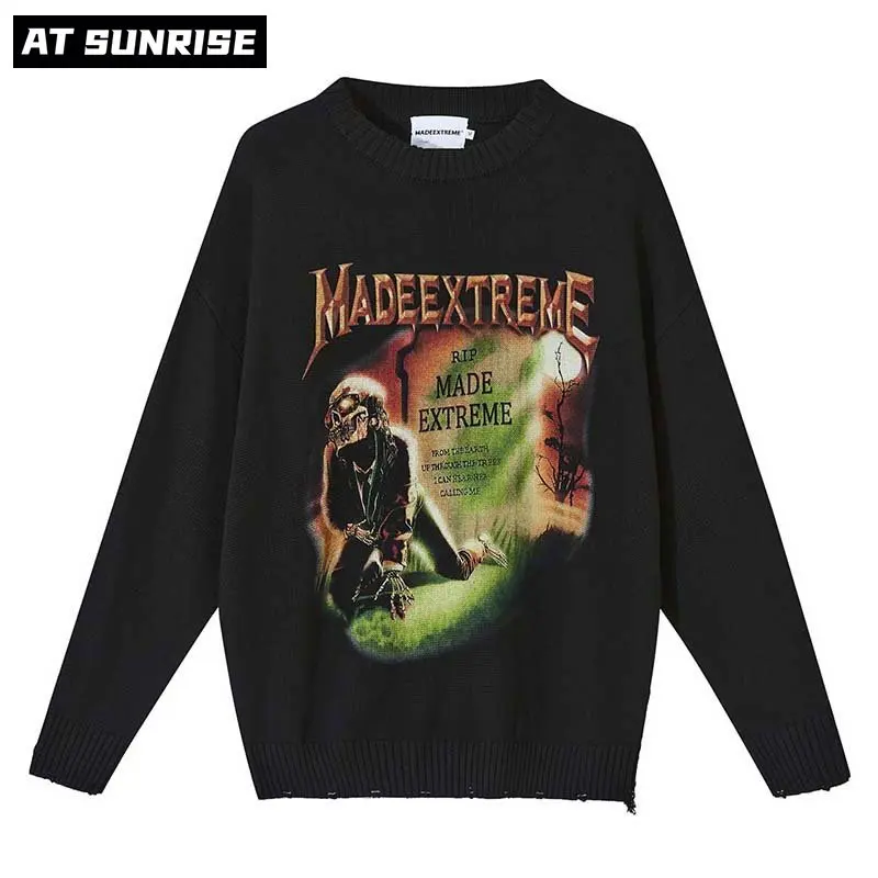 

New in Men Sweater Streetwear anime Cartoon skeleton skull Knitted Hip Hop Retro Autumn Winter Pullover Women trapstar Clothing
