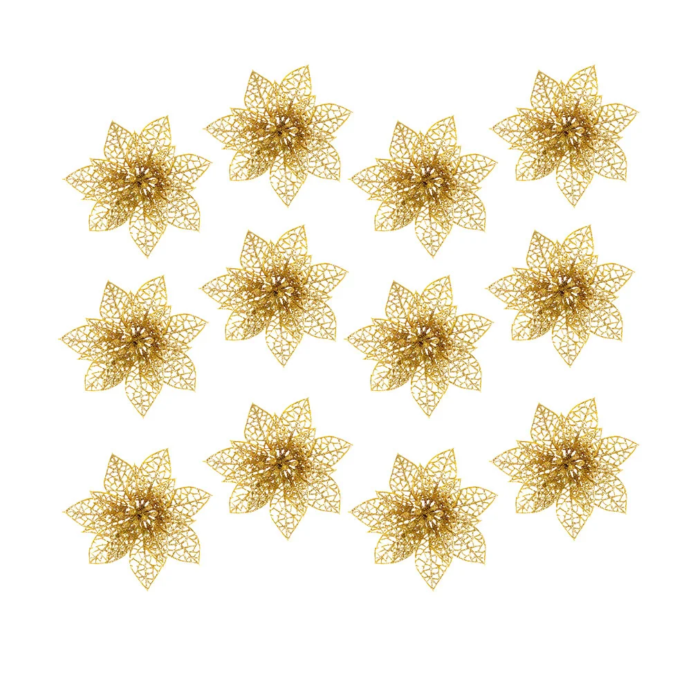 

Christmas Poinsettia Flower Flowers Artificial Glitter Tree Decorations Ornaments Decoration Fake Hollow Poinsettias Adornment