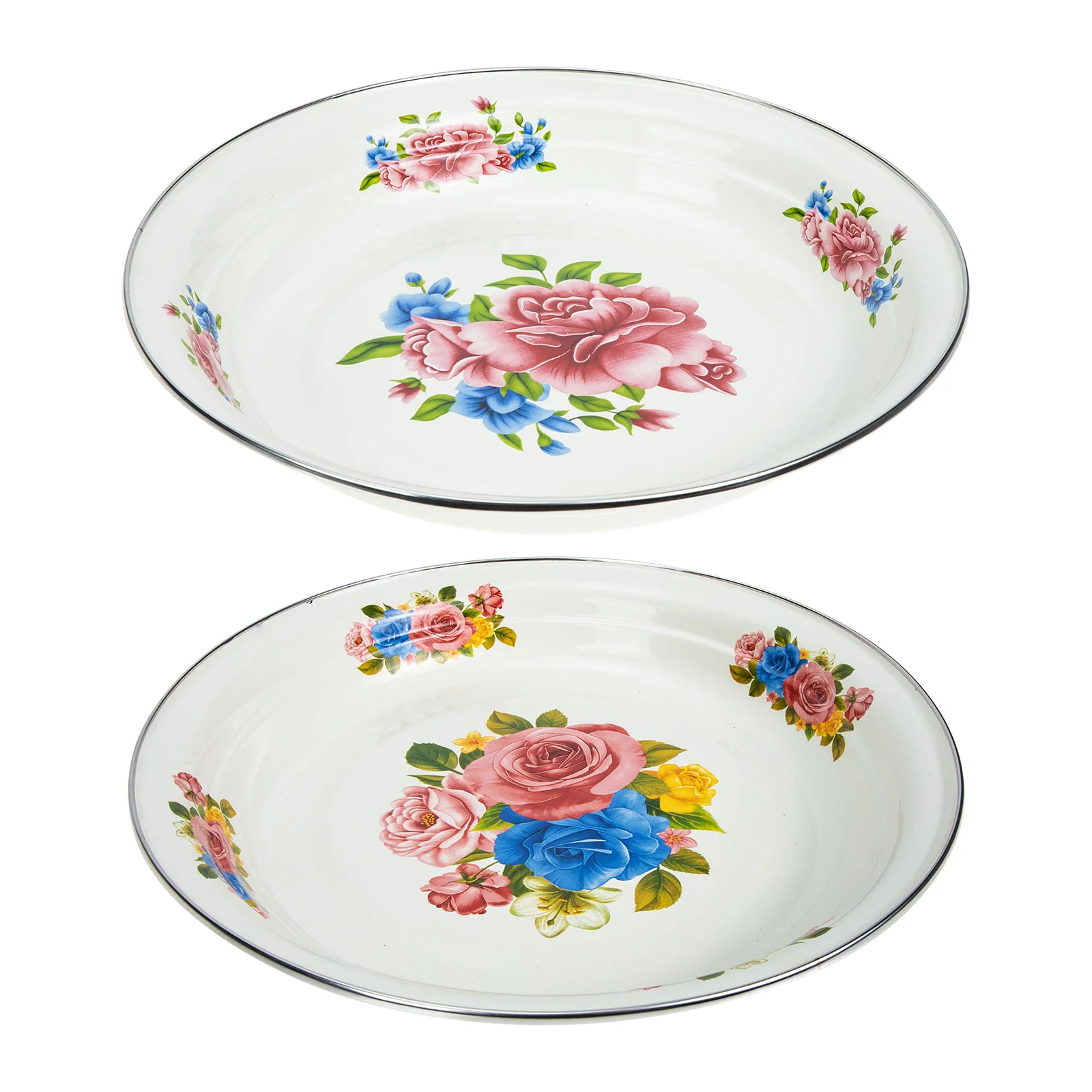 

Enamel Bowl Plates Serving Plate Dishes Enamelware Dish Round Dessert Dinner Vintage Saladtray Pasta Retro Bowls Whitedecor