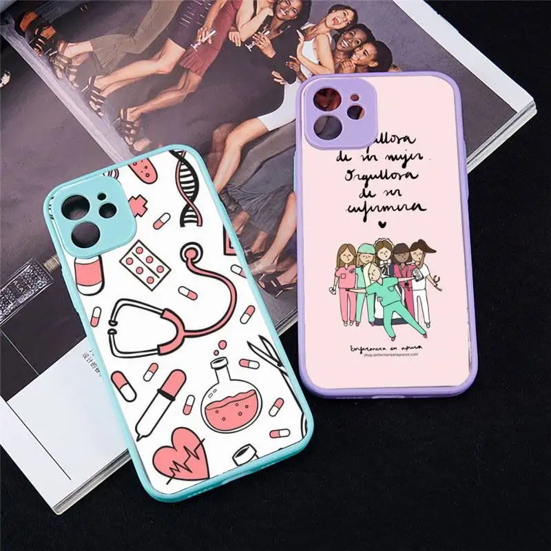 

Cartoon Medicine Doctor Nurse Phone Case For iPhone 13 12 11 Mini Pro XR XS Max 7 8 Plus X Matte transparent blue Back Cover