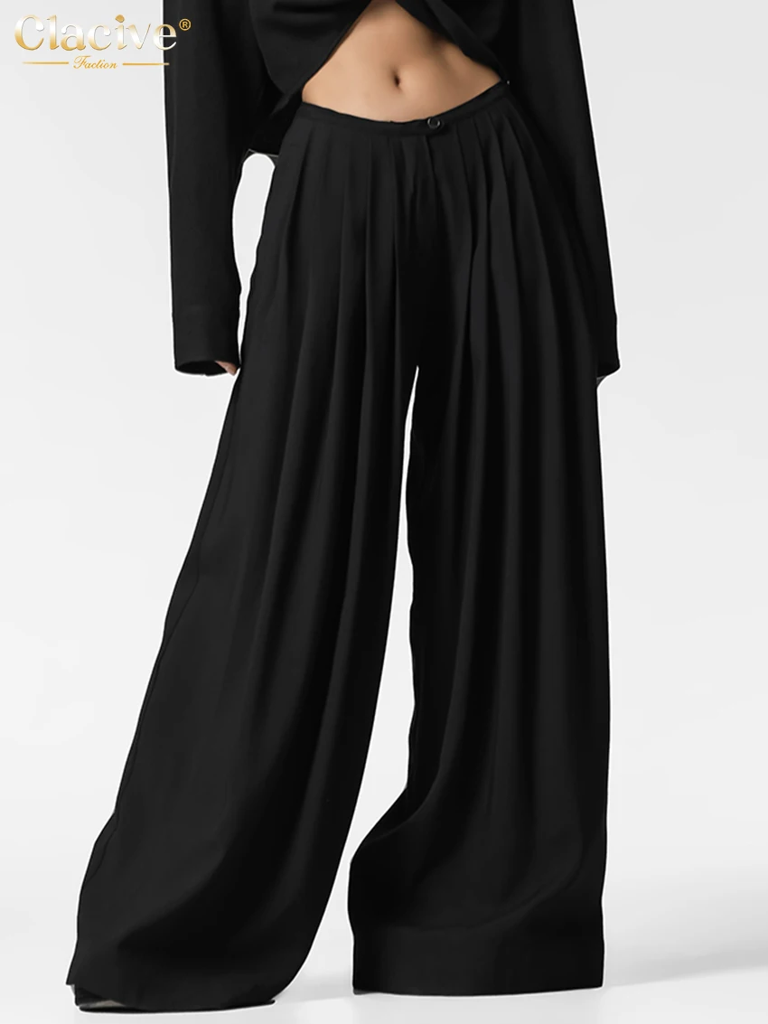 

Модные свободные черные женские брюки Clacive 2024 элегантные длинные брюки с высокой талией повседневные плиссированные широкие брюки женская одежда