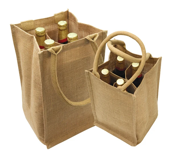 100pcs/lot Jute Wine Bottle Bag with divider 4 Four Bulap bottles Custom Accept