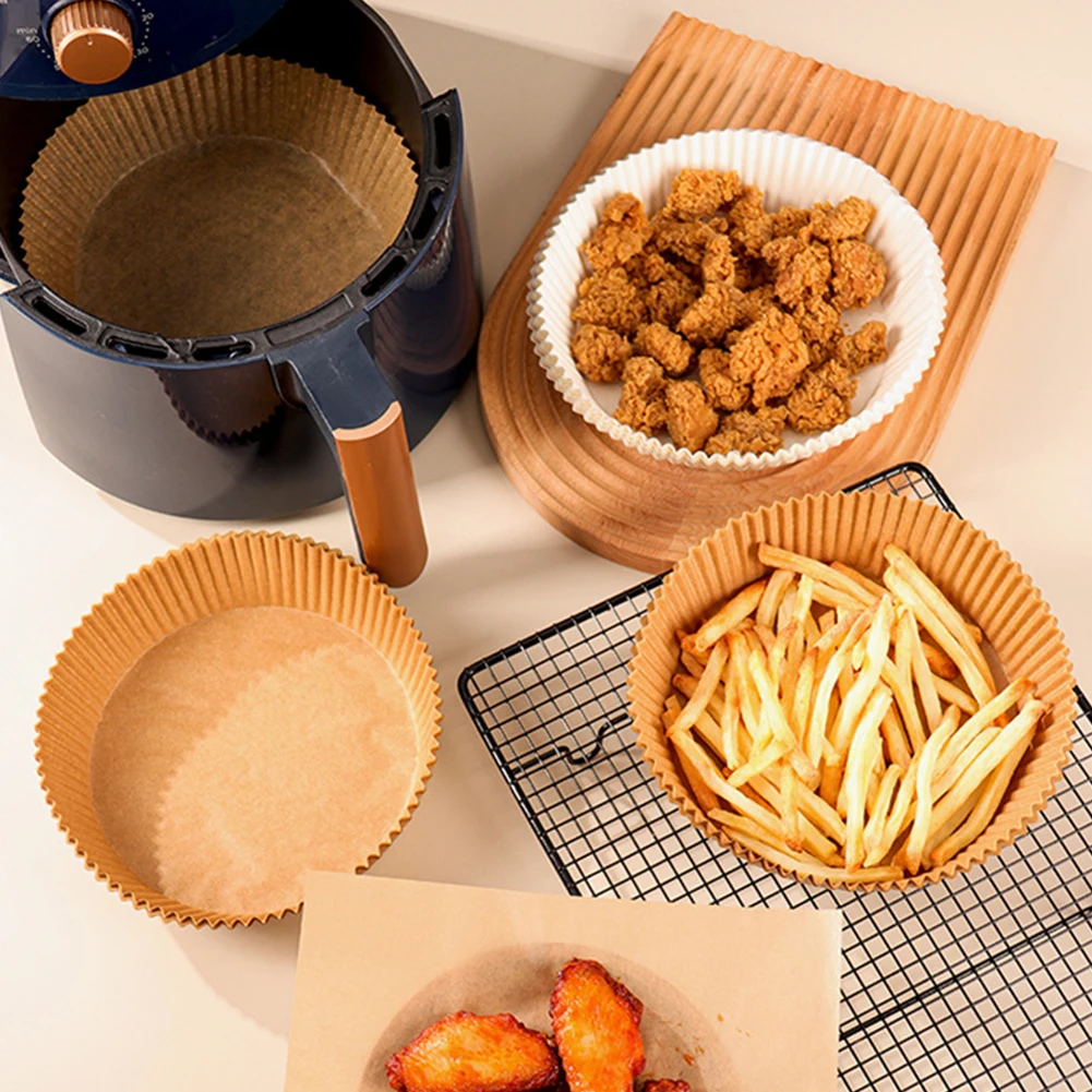 

Air Fryer Paper Lined Air Fryer Disposable Non-stick Mat With Oil Absorbing Paper Tray Basket For Oven Roasting Microwave 100Pcs