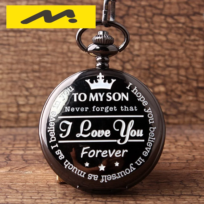 

Bronze Customized To My Son Quartz Pocket Watch Vintage Roman Numeral Display Pendant Clock Birthday Gifts for Boys Dropshipping