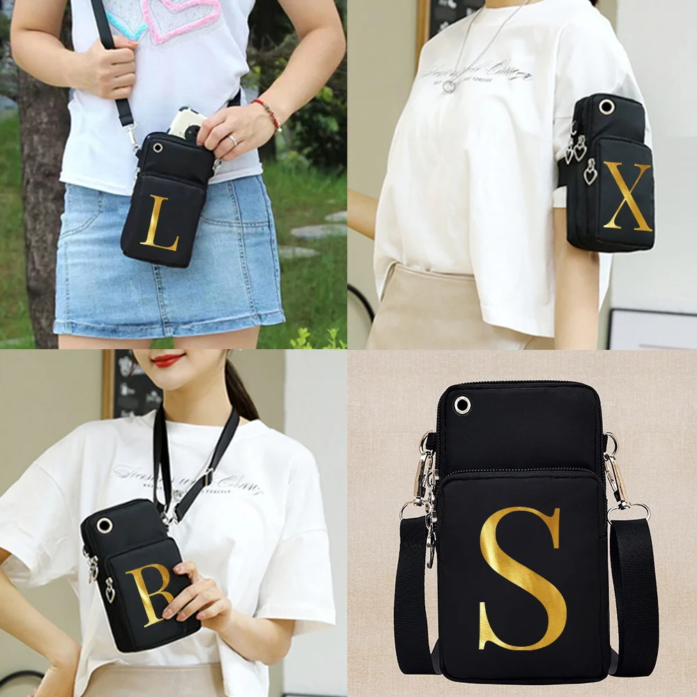 Female Bag for Apple/Sony/LG/Samsung Universal Leetr Print Mobile Phone Arm Pack Organizer Crossbody Bags Travel Shoulder Wallet