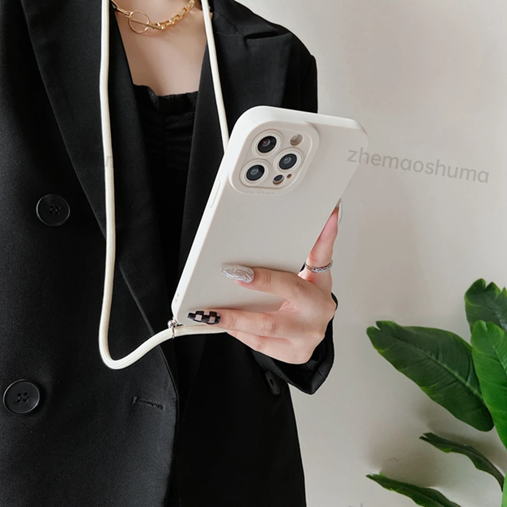 new crossbody necklace cord lanyard square liquid silicone phone case for iphone 13 12 11 pro xs max x xr 7 8 plus se soft cover free global shipping