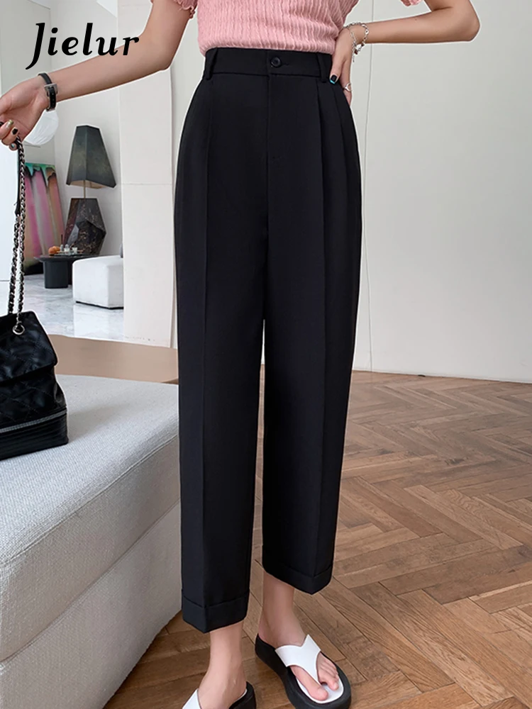 Jielur корейские Костюмные брюки женские розовые красные хаки черные Капри осенние