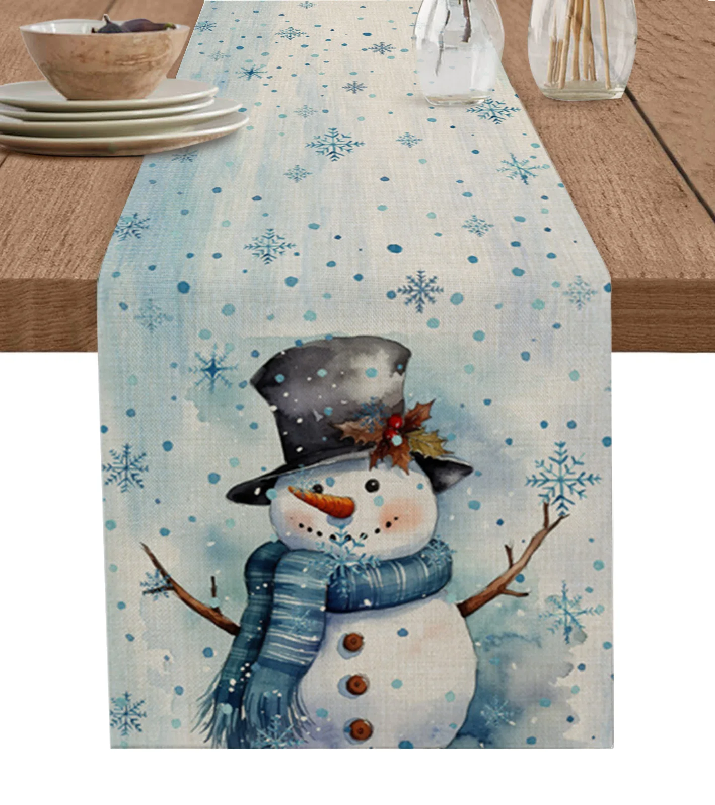 

Christmas Snowflake Snowman Handdrawn Table Runner Wedding Party Dining Table Cover Placemat Napkin Home Kitchen Decoration