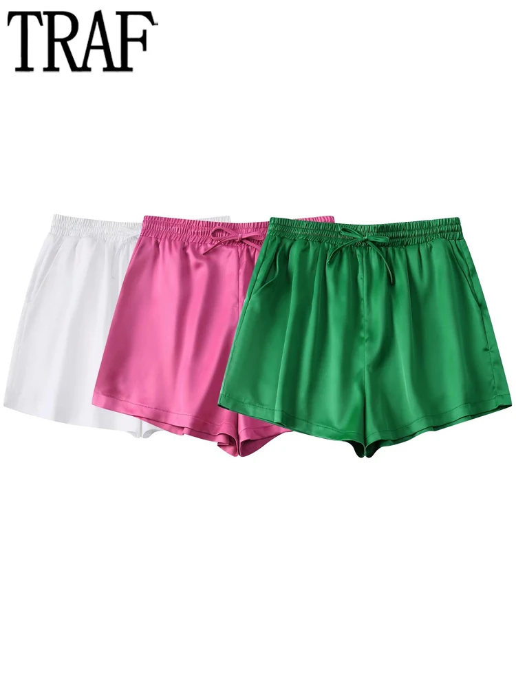 

TRAF 2022 Green Bermuda Shorts Woman Rose High Waist Shorts Women Summer Casual Shorts for Women Streetwear Short Women Pants