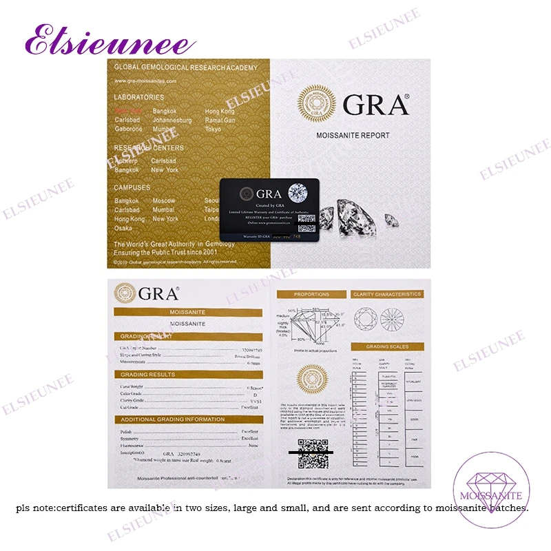 ELSIEUNEE 100% стерлинговое серебро 925 пробы 9 мм круглой огранки 3CT D цвет VVS1 кольца с