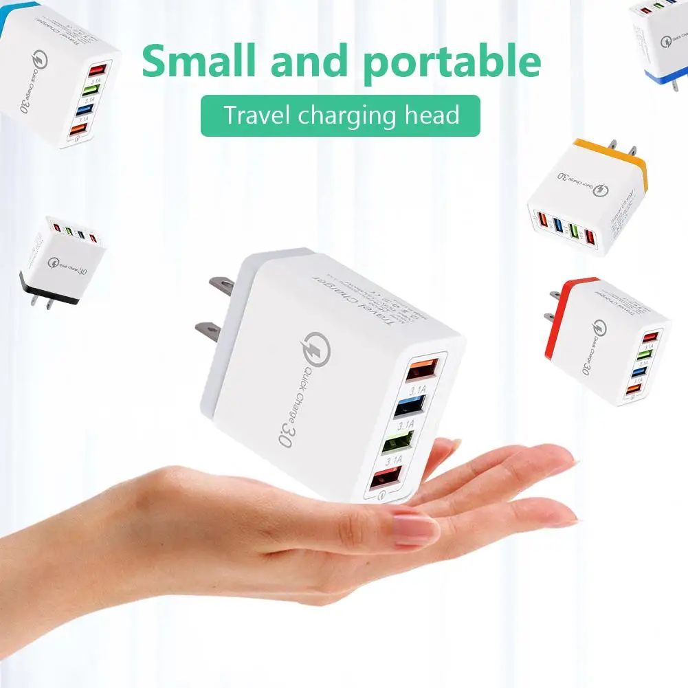

Portable 4 Ports Smart USB Color Charger 5 V/1 A Fast Charging Travel Phone Charger US Plug Adapter Universal For Xiaomi iPhone