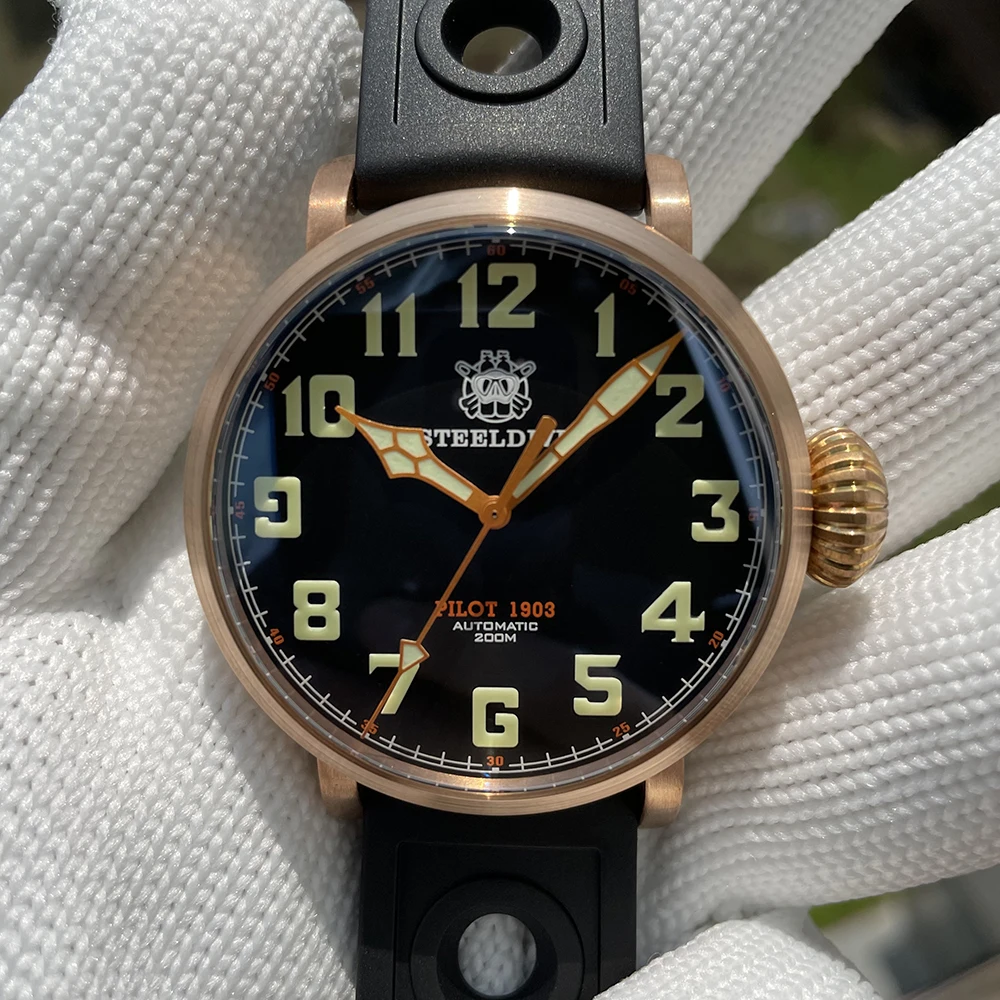 

Steeldive SD1903S Cusn8 Bronze Pilot Watch NH35 Mechanical Simple Style Men's Watches Luminous 200m Waterproof Rubber Strap 2021