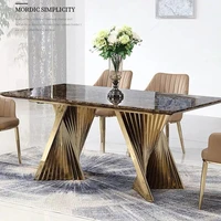factory direct sales of marble dining table stainless steel titanium home dining table and chairs combination