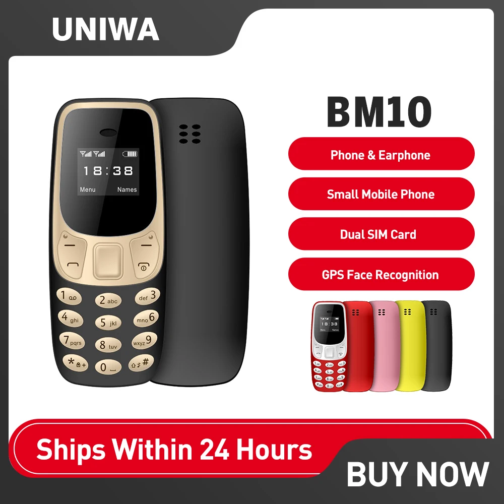 

UNIWA-Mini Mobile Phone, Mobile Phones, GSM, Hands Free, Earphone Dialer, Headphone, Dual Sim, Unlocked Cellphone, Bm10