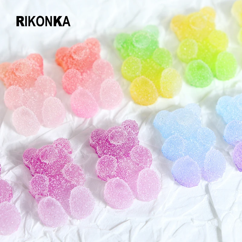 

12Pcs Cute Bear Heart Soft Sugar Effect Jelly Jewelry Gummy Design Kit For Nail Art Decorations DIY Candy Nail Parts Accessories