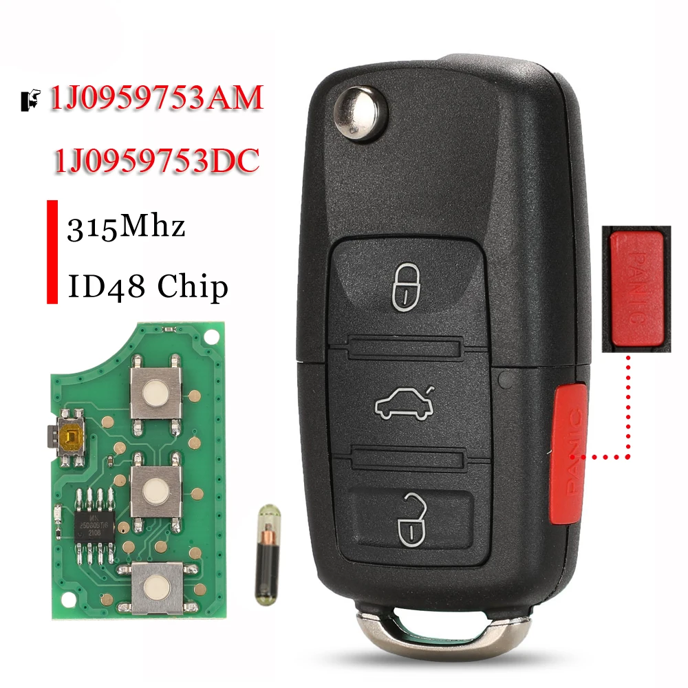 

Автомобильный Дистанционный Ключ Jingyuqin Для VW Beetle Golf Passat Jetta, Складной Передатчик ID48, 315 МГц