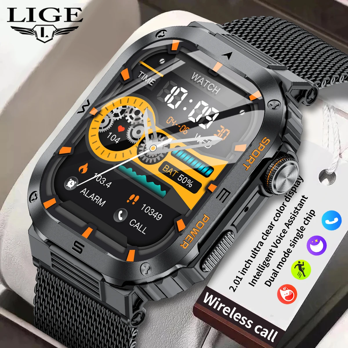 

LIGE New Outdoor Military Smart Watch Men Bluetooth Call Smartwatch GPS Sport Waterproof Ftiness tracker Watch For Huwei Xiaomi
