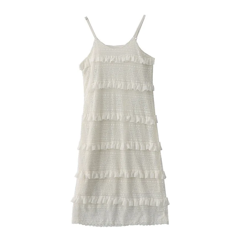Женское кружевное платье на бретельках во французском стиле летние кружевные