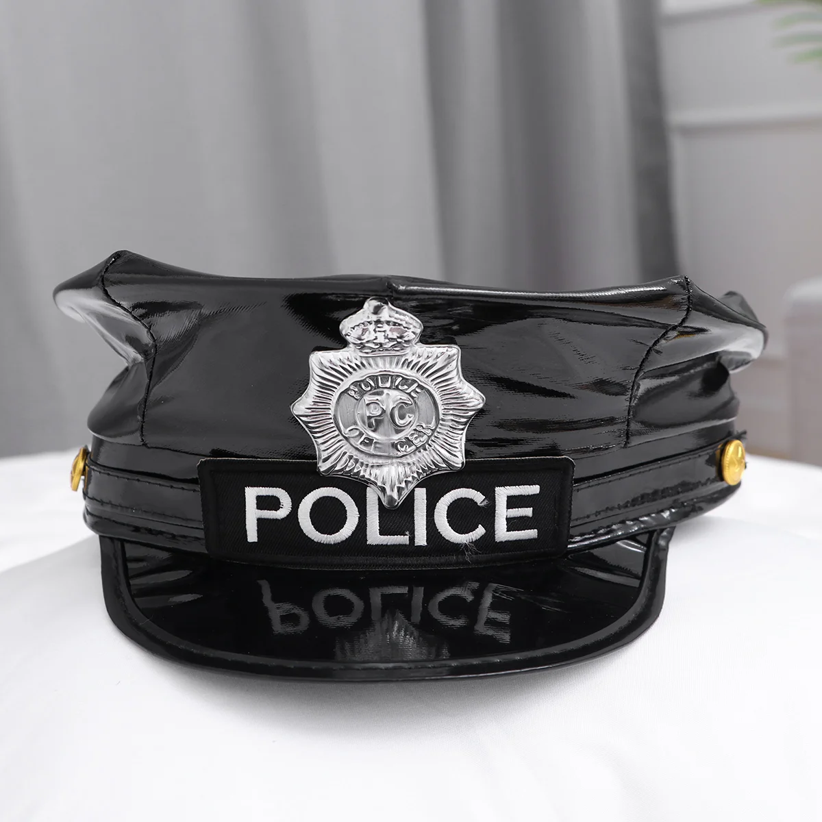 

Badge Octagonal Police Hat Black Captain Flat Top Stage Performance Caps