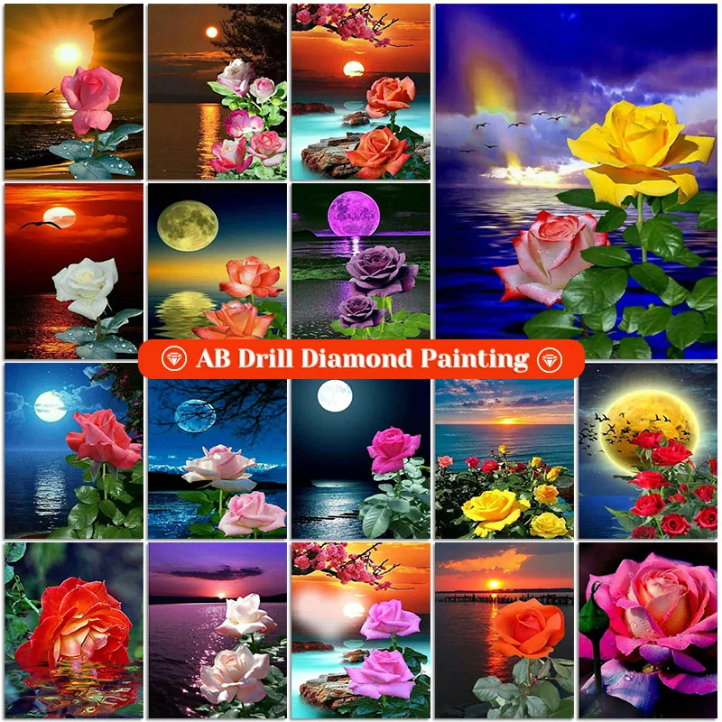

Алмазная живопись «сделай сам», розы, лунный свет, вышивка крестиком, цветок, полная квадратная/круглая Алмазная вышивка, мозаика, вышивка крестиком, домашний декор