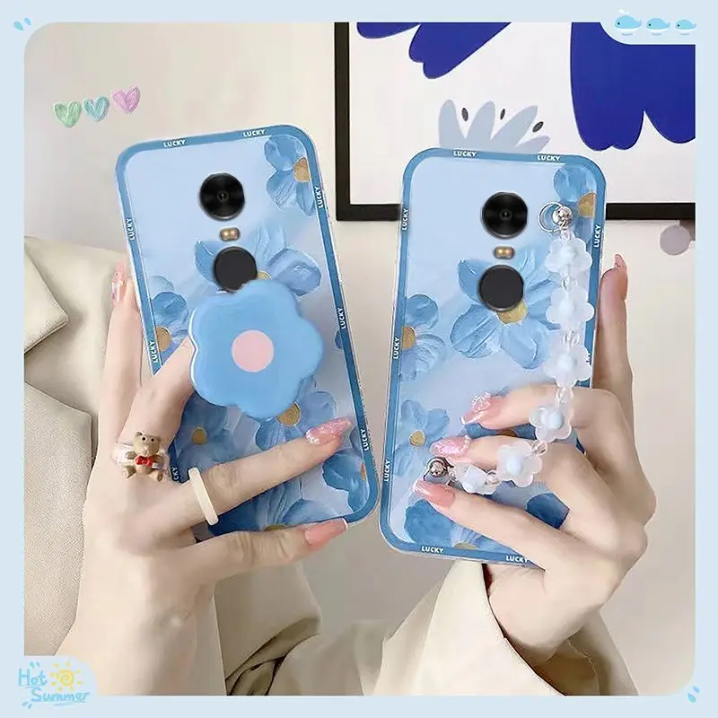 

Suitable For Redmi Note4 Phone Case Blue Oil Painting Flower Chain Soft Shell