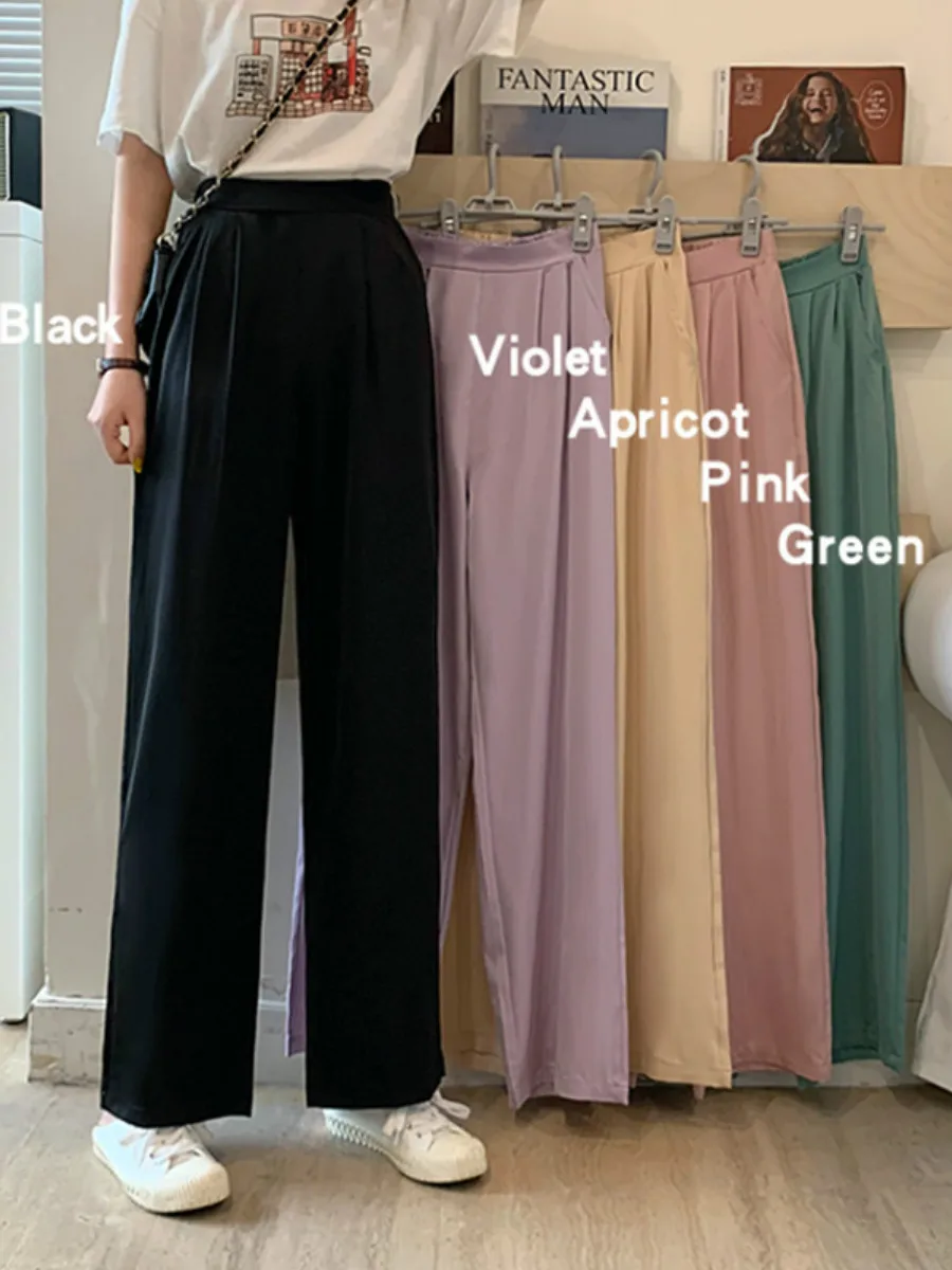 

Wide Leg Pants Women Pure Black Lace-up Korean Style Loose Leisure High Waists Female Spring Long Daily Trousers Streetwear Fall