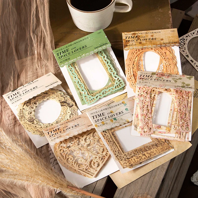 

Retro Flower Hollow Window Frame Material Paper Craft Paper Diy Collage Diary Album Scrapbooking Material Junk Journal Supplies