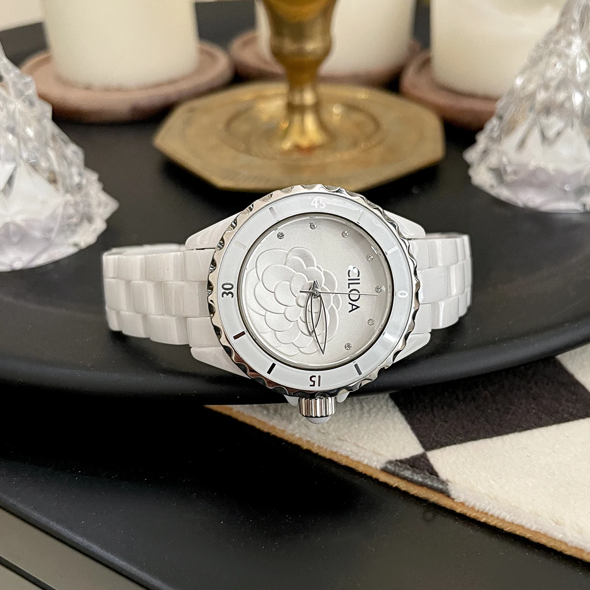 Часы Camellia новинка 2024 женские белые керамические роскошные часы с маленьким