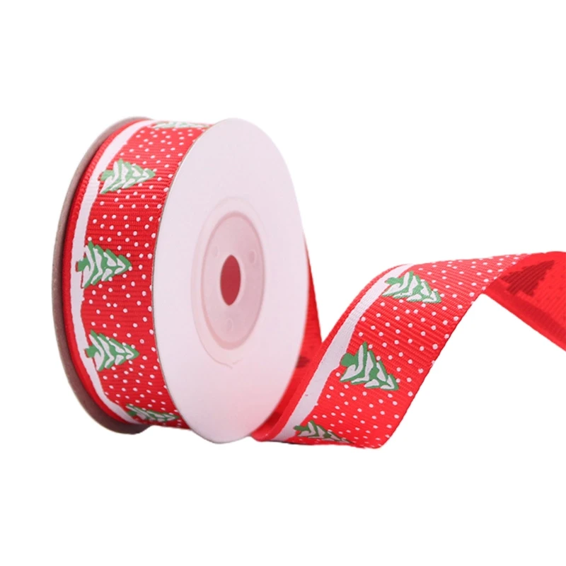 

H9ED 10 Rolls 10 Yards 20mm Christmas Tree Snowflake Printing Red Grosgrain Ribbon for DIY Crafts Gift Wrapping Xmas Festival