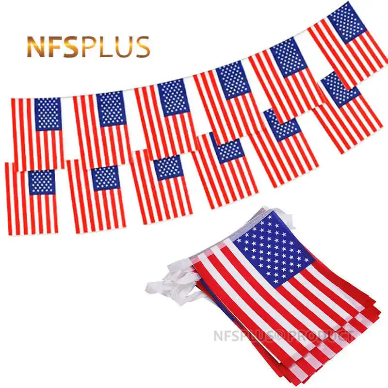 

20PCS USA Flags Hanging String 14x21cm Polyester Printed Home Party Decorative 6M Length American Flag US United States