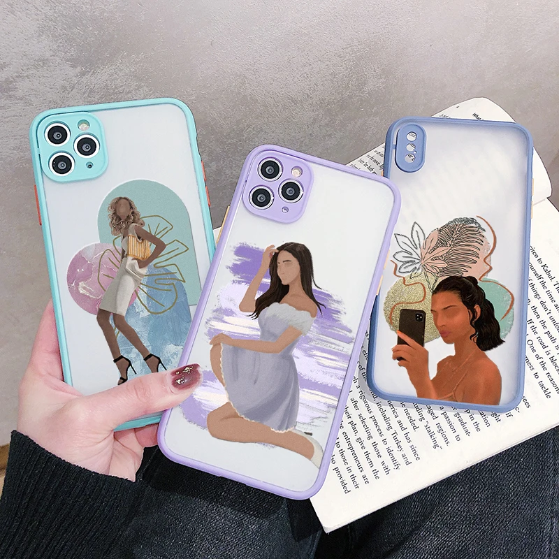 

Female Abstract Line Iphone 13 12 XS 11 Pro Max Mini Floral Design Fashion Case for Iphone 7 8 6 6s Plus SE2020 X XR Matte Case