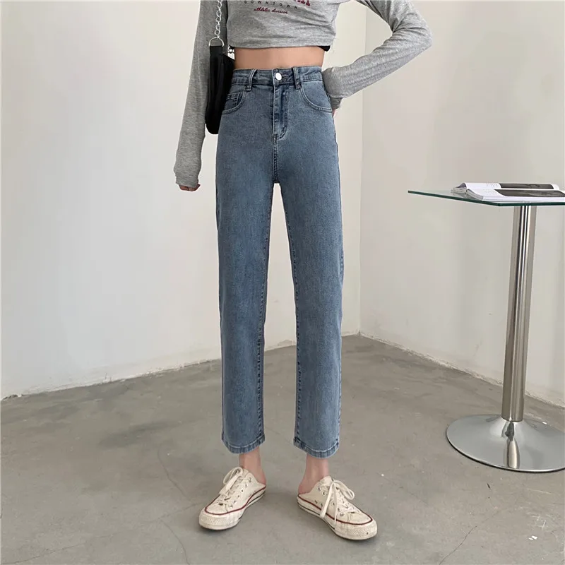 N1785  The new small straight stretch slim and versatile high-waisted cropped trousers jeans