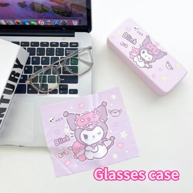 

New Tomy Sanrio Peripherals Kuromi Melody Glasses Case Cloth Kawaii Cartoon Myopia Kid Glasses Storage Box Accessories Girl Gift