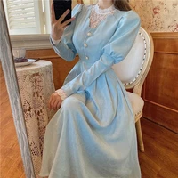 niggeey elegant puff sleeve fairy dress women solid v neck lace victorian party prom dresses winter korean clothes women 2022