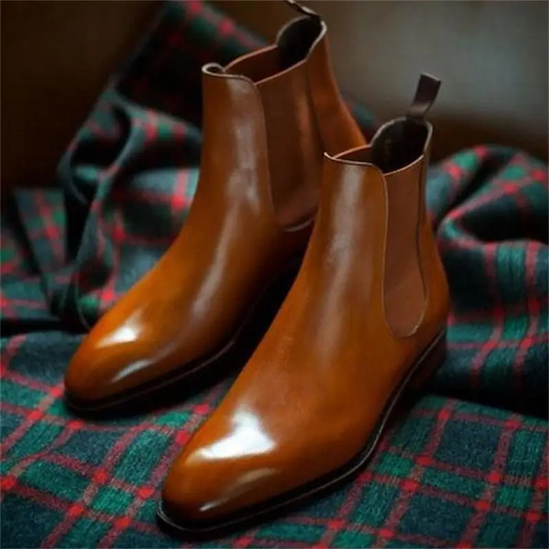 

Men Classic Chelsea Boots Solid Color PU Square Toe Thick Sole Low Heel Simple Fashion Business Casual Street Party Men Shoes