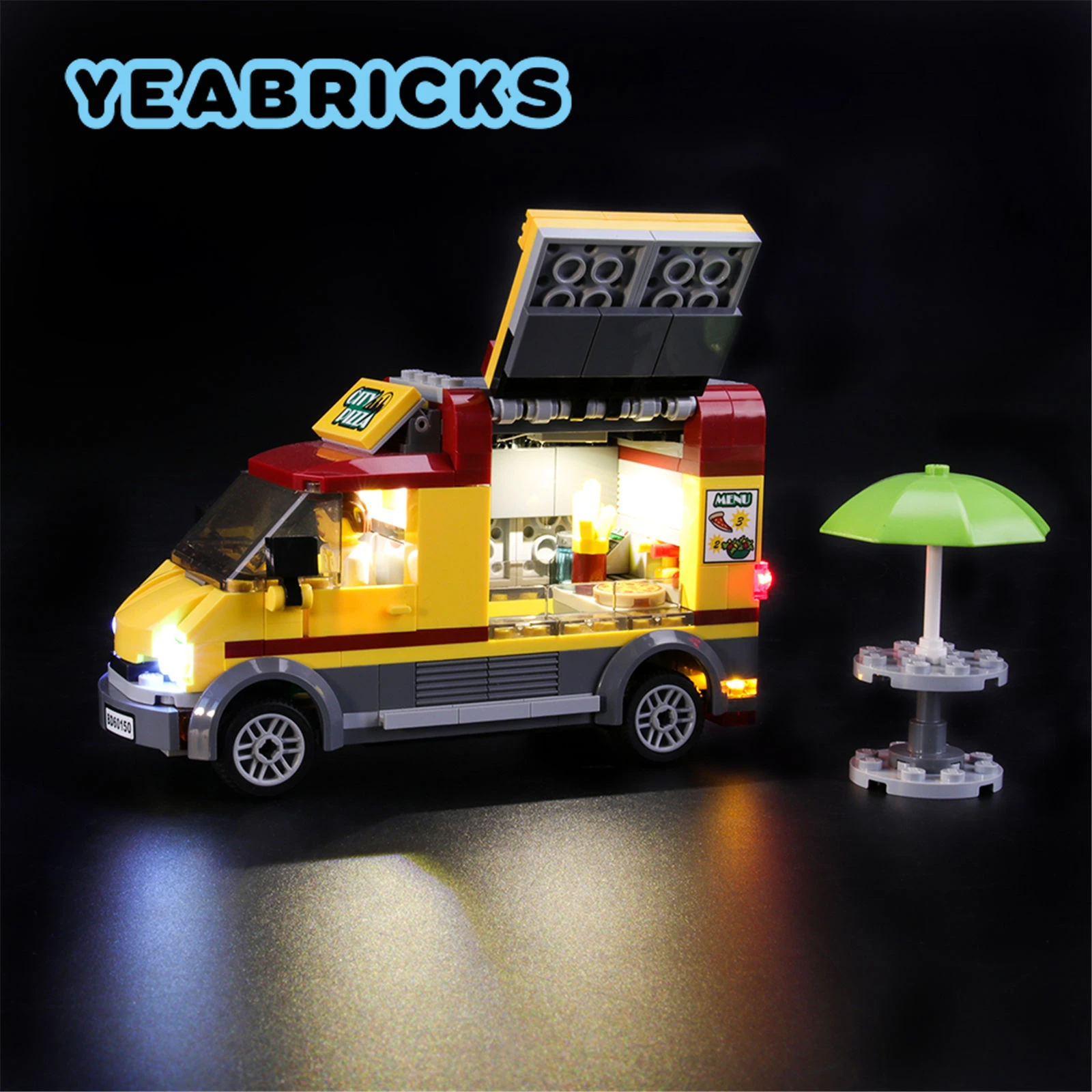 

Конструктор YEABRICKS со светодиодсветильник кой для пиццы, фургона 60150 г., набор конструктора (не входит в комплект), игрушки для детей
