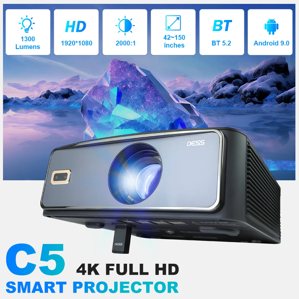 DESS Full HD 1080P проектор C5 WiFi LCD 4K видео Android PK светодиодный домашний кинотеатр