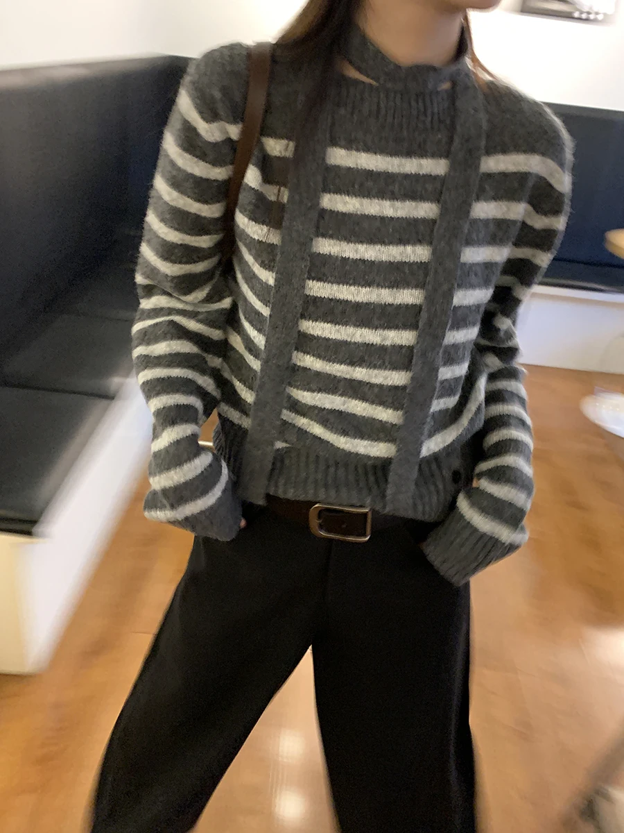 Xin Help Gentle Killer Ретро Художественный Sle на шнуровке контрастного цвета в полоску