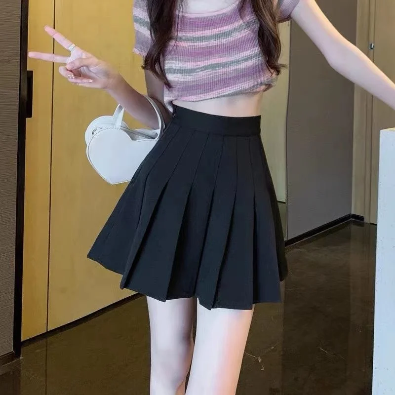 Короткая юбка в складку Новинка весенне-летние серые брюки с высокой талией для