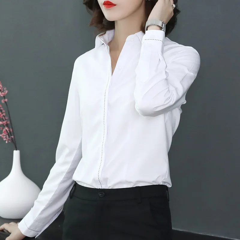

New Women Blouses Long Sleeve Ladies Office Work Wear Plus Size 4XL Cotton White Black OL Shirts Female Blusas Camisas Mujer