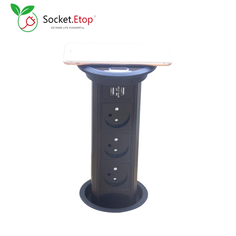 

Черный Тип-H Израиль электрические всплывающие розетки штепсельные розетки 2 USB порта Qi Беспроводное быстрое зарядное устройство настольны...